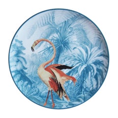Plato Llano de Porcelana La Menagerie Ottomane Flamingo, Hecho a Mano en Italia