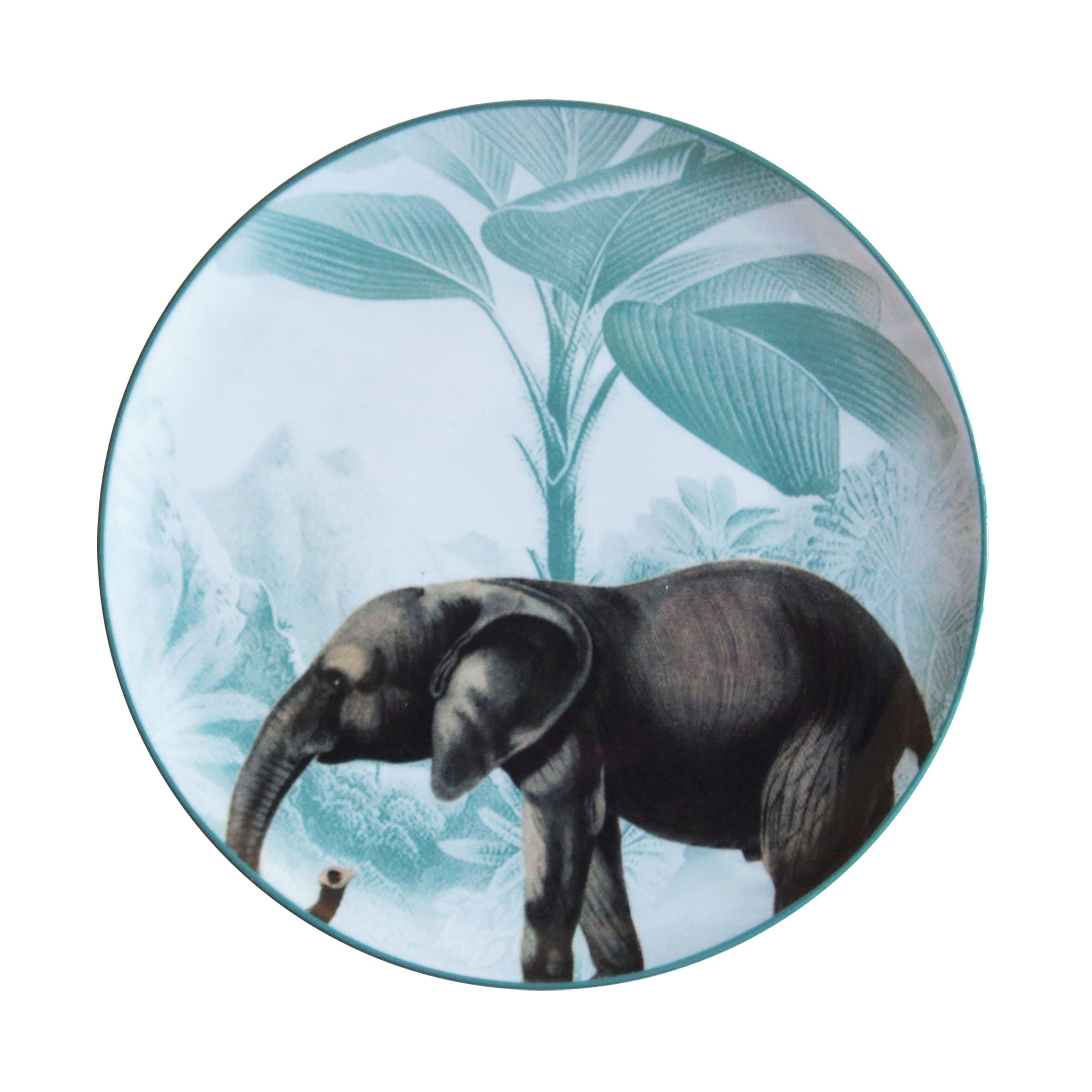 Ottomane-Elefanten-Porzellan-Essteller von Menagerie, handgefertigt in Italien