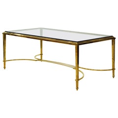 Midcentury Neoclassical Brass Glass Top Coffee Table Attributed to Maison Jansen