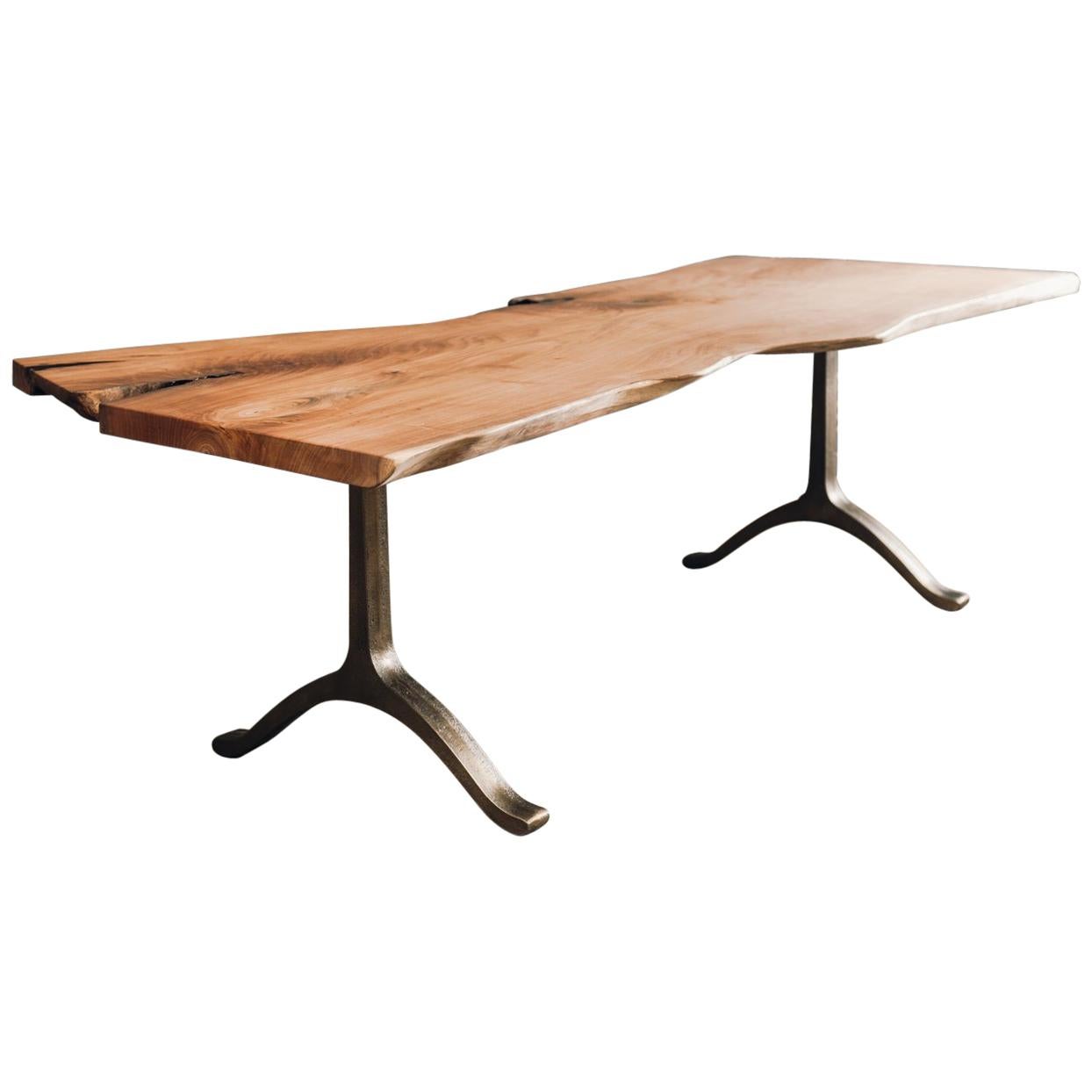 Live Edge Slab Desk with Bronze Plated Cast Iron Legs by Hopes