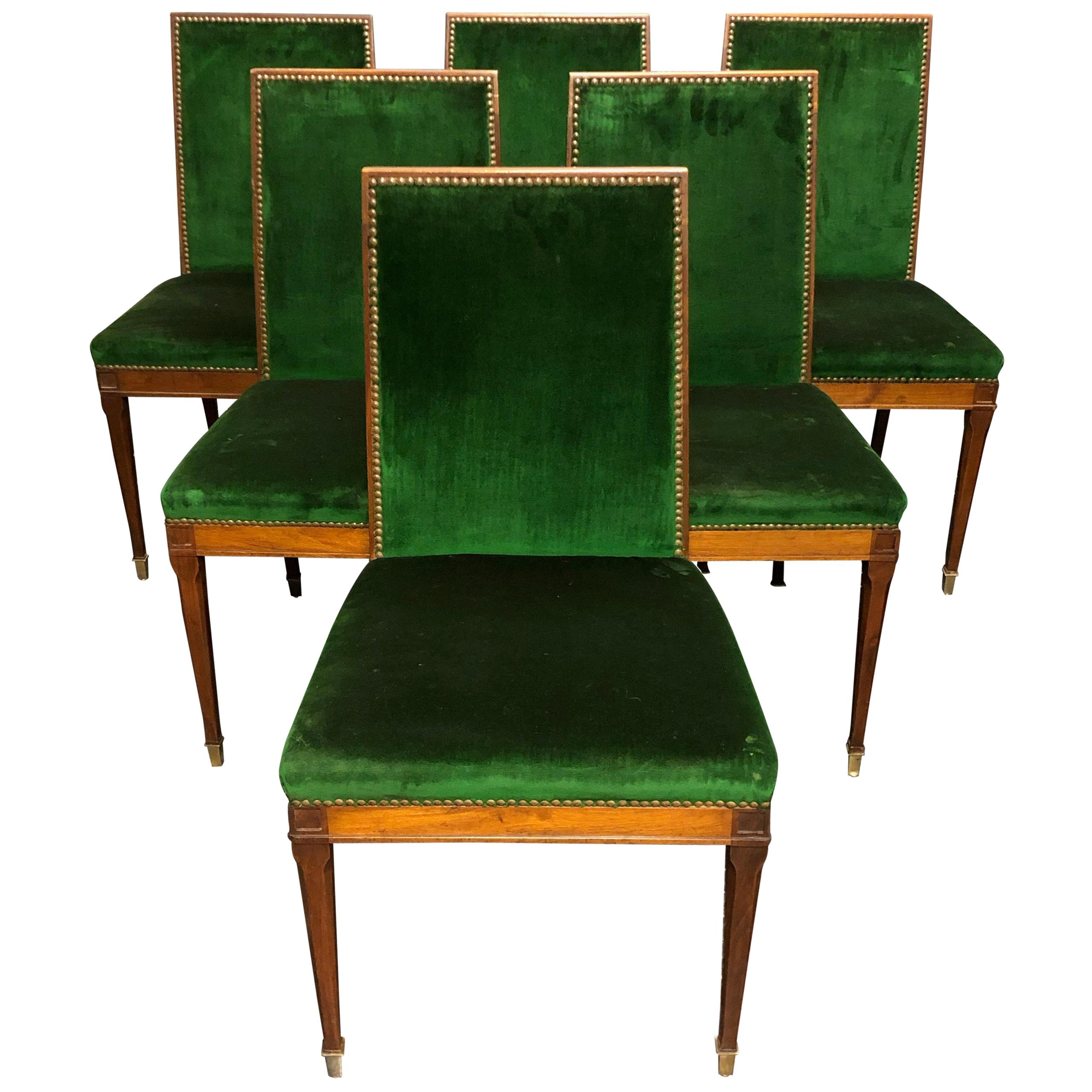 Set of Six French Modern Jean Michel Frank Style Mahogany Dining Chairs