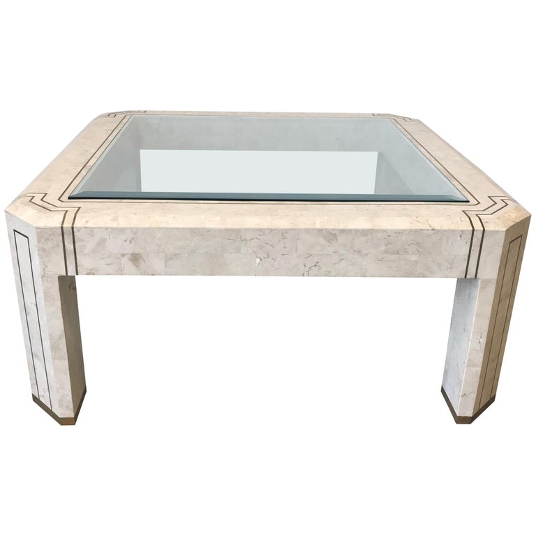 1980s Maitland Smith Tesated Stone And Br Inlay Coffee Table With Gl 1980s Maitland Smith Tesated Stone And Br Inlay Coffee Table With Gl