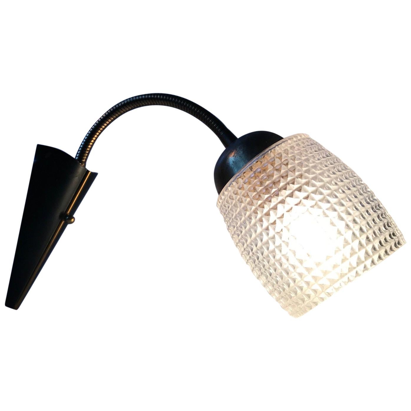 Scandinavian Modern Brass and Glass Wall Lamp, 1950s
