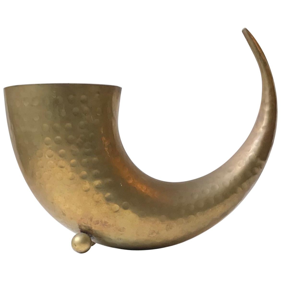 Midcentury Horn Shaped Church Vase in Brass, 1940s For Sale