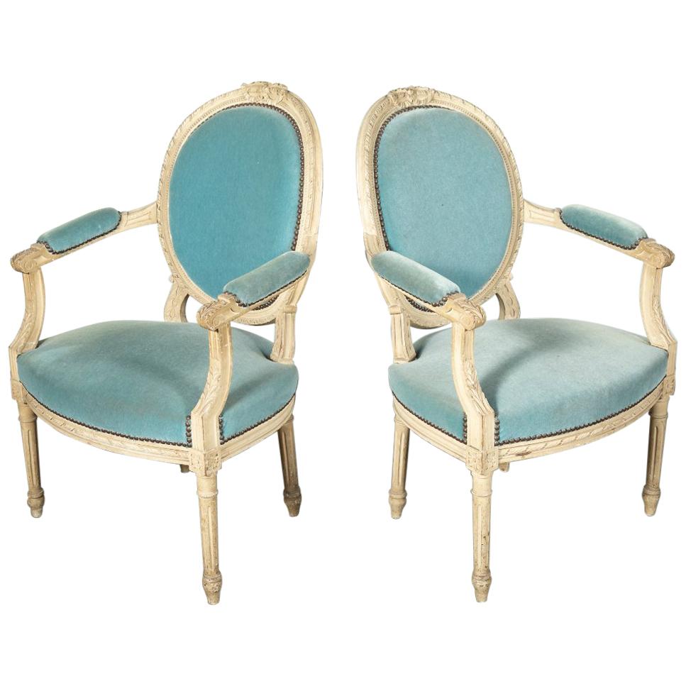 Pair of French Louis XVI Style Painted Armchairs