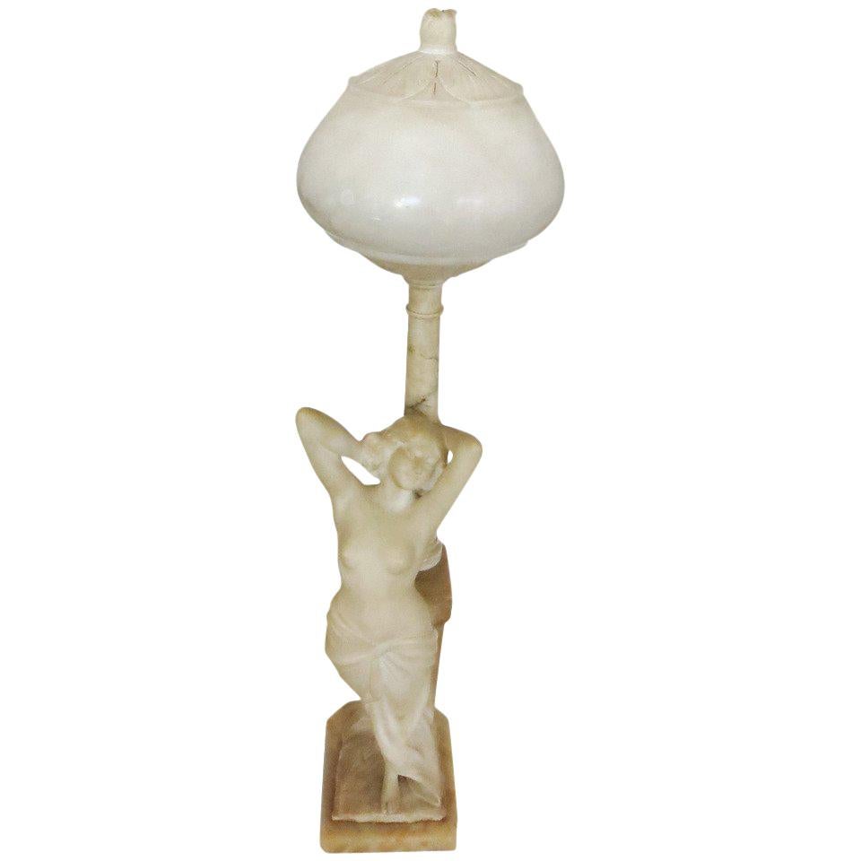 Italian Carved Alabaster Nude Figural Lamp