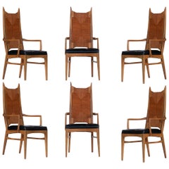 Set of Six High Back Cathedral Danish Modern Dining Chairs