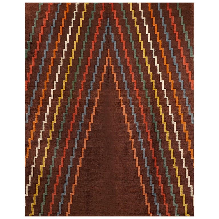 Aztec Design Geometrical Wool Rug, circa 1940s For Sale at 1stdibs