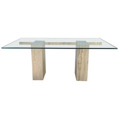 1970s Guy Barker for Ello Travertine Dining Table with Glass Top