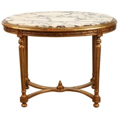 19th Century French Marble Top Giltwood Oval Coffee Table