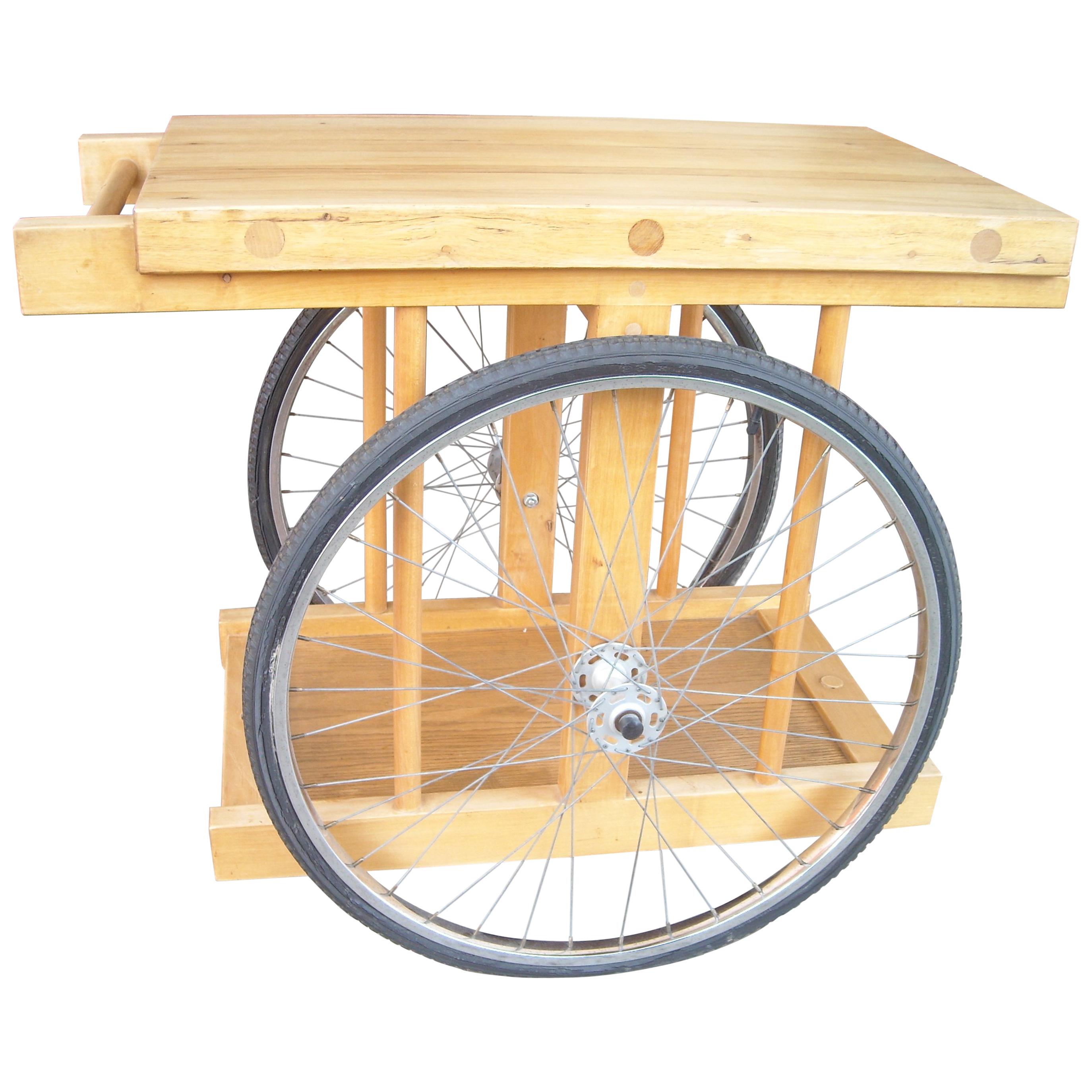 Bill W Saunders, Chopping Block on Bicycle Wheels, Bar Cart, Pasadena Art Design