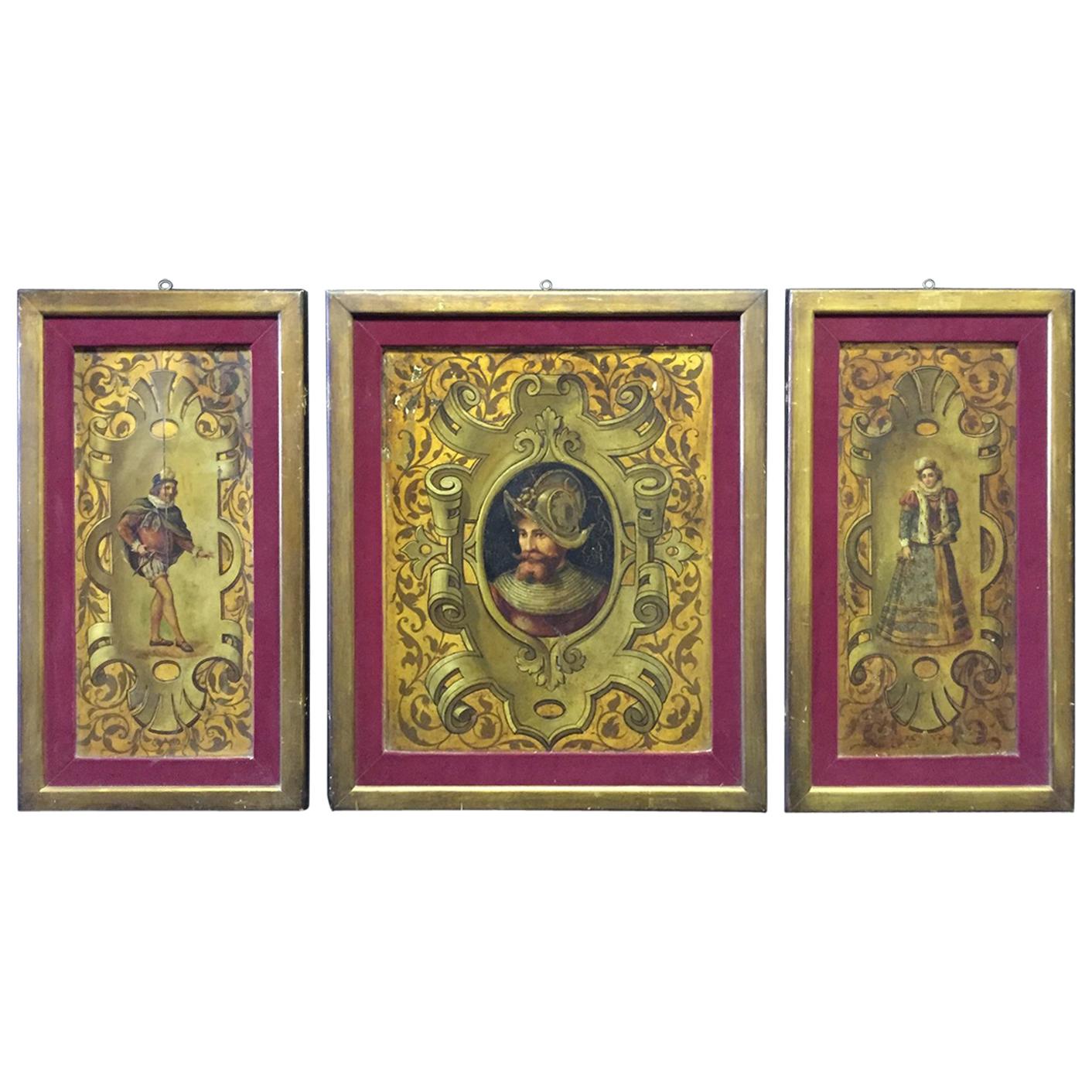 Renaissance Style Oil on Board Wall Panels, 19th Century