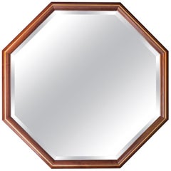 Walnut and Brass Inlay Octagon Framed Mirror