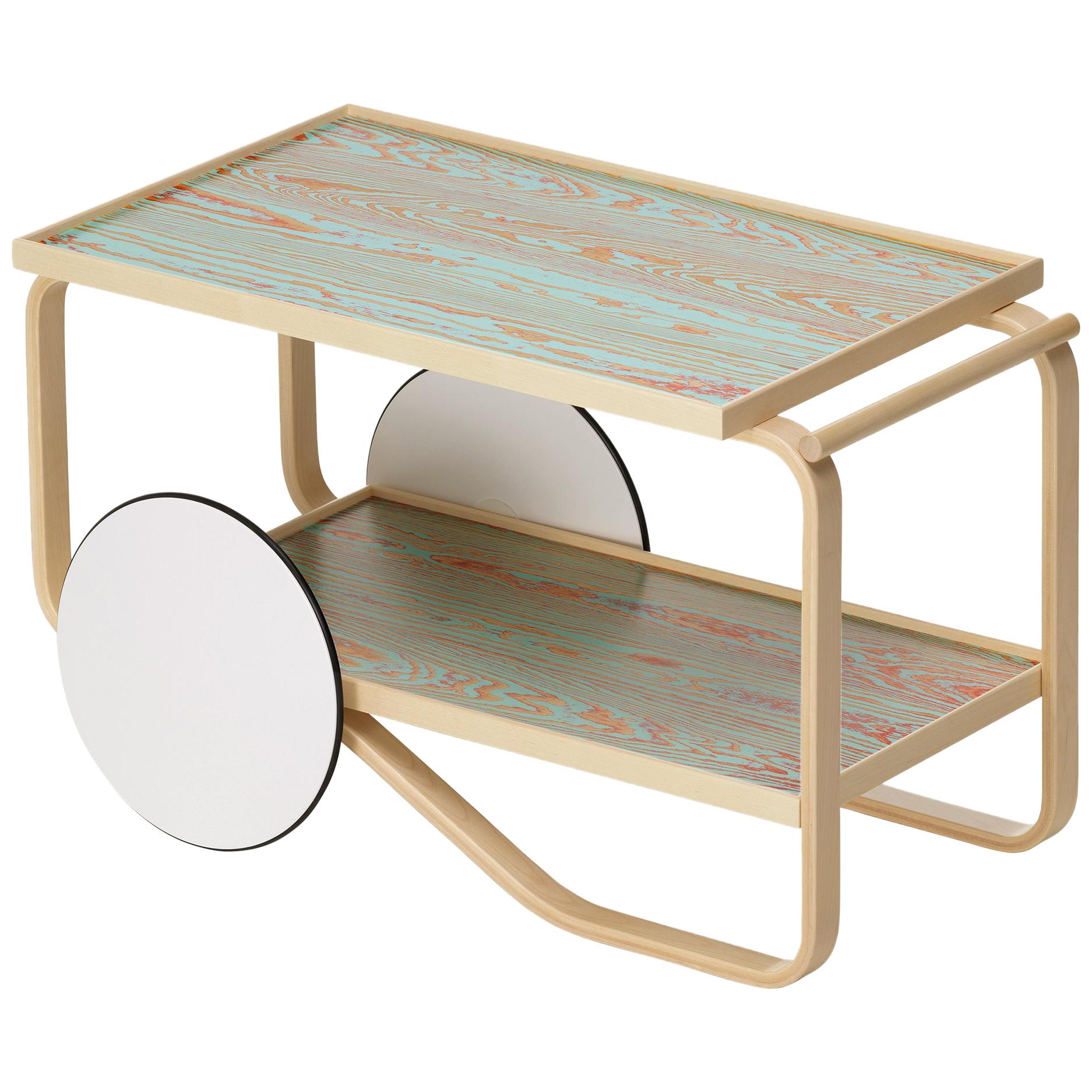 Artek Tea Trolley 901 ColoRing in Red & Turquoise by Alvar Aalto and Jo Nagasaka For Sale