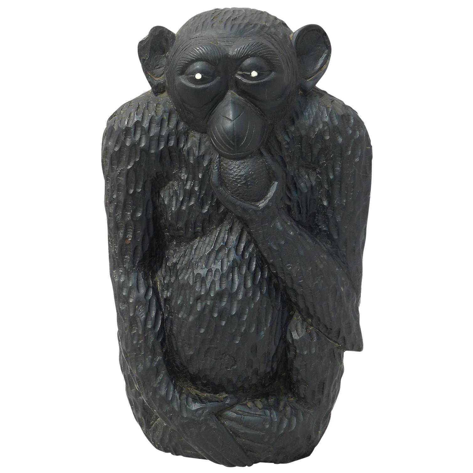 Monkey Sculpture Early 20th Century African Hand Carved Wood One of a Kind