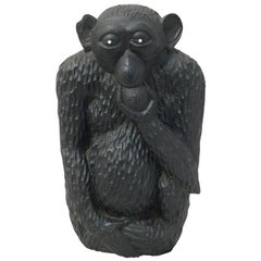 Monkey Sculpture Early 20th Century African Hand Carved Wood One of a Kind