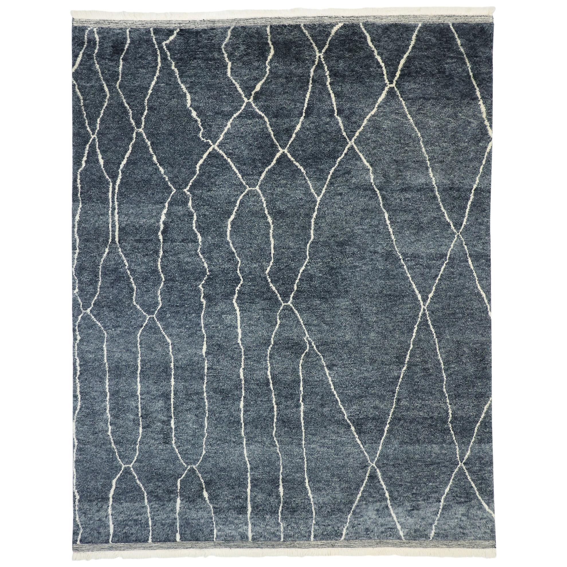 Contemporary Scandi Moroccan Area Rug with New Nordic and Luxe Sultry Style