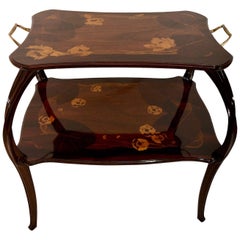 Early 20th Century Art Nouveau Side Table with Flower Inlays and Twisted Feet