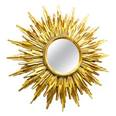 Beautiful Gilded Starburst Sunburst Mirror circa 1980s Made in Belgium