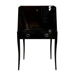 Art Deco Secretary on Long Feet in Black High Gloss Piano Lacquer with Drawers