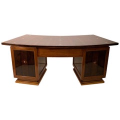 Curved Art Deco Desk in in Real Wood Veneer with Inlays