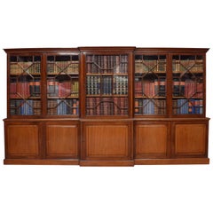 Antique Mahogany Dwarf Breakfront Library Bookcase