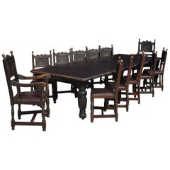 Antique Carved Oak Dining Table and Chairs