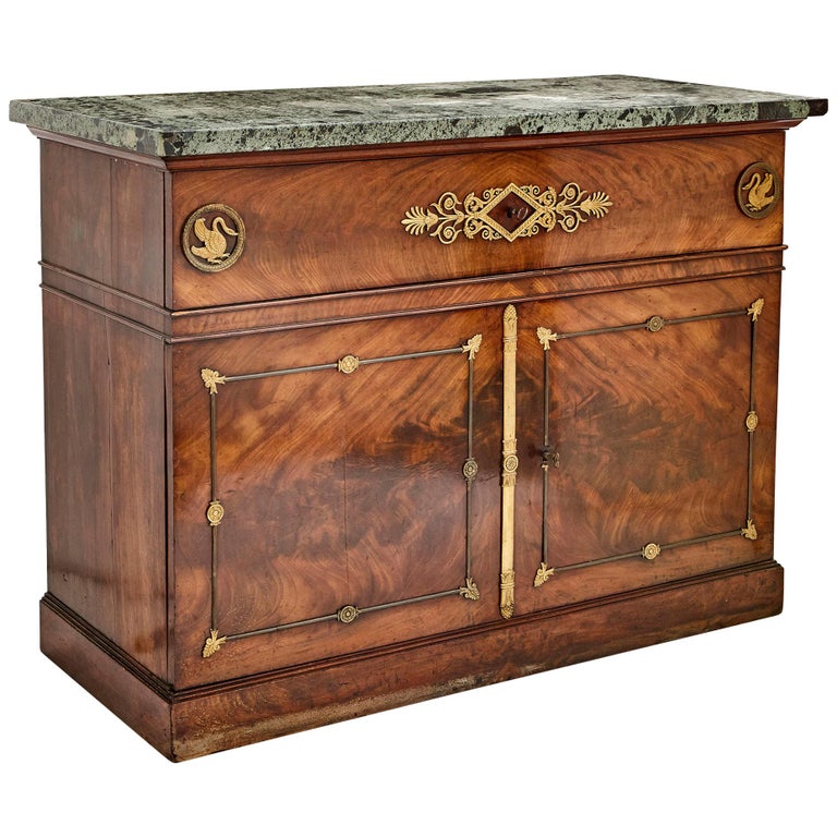 French Empire Period Mahogany, Marble and Gilt Bronze Cabinet For Sale