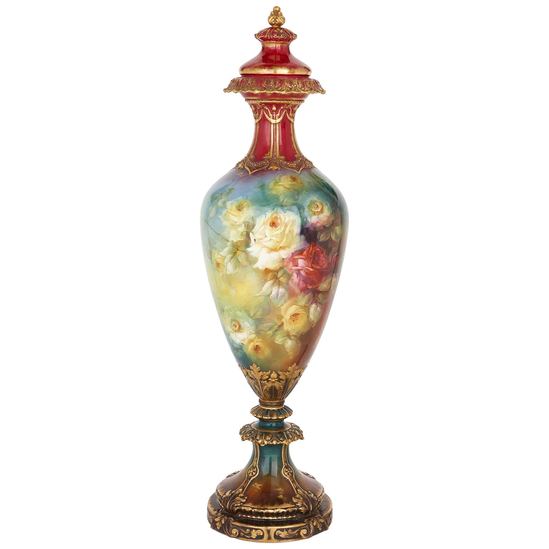 Monumental Floral Porcelain Vase by Royal Bonn