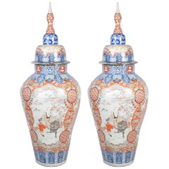 Large Pair of Lidded Imari 19th Century Vases
