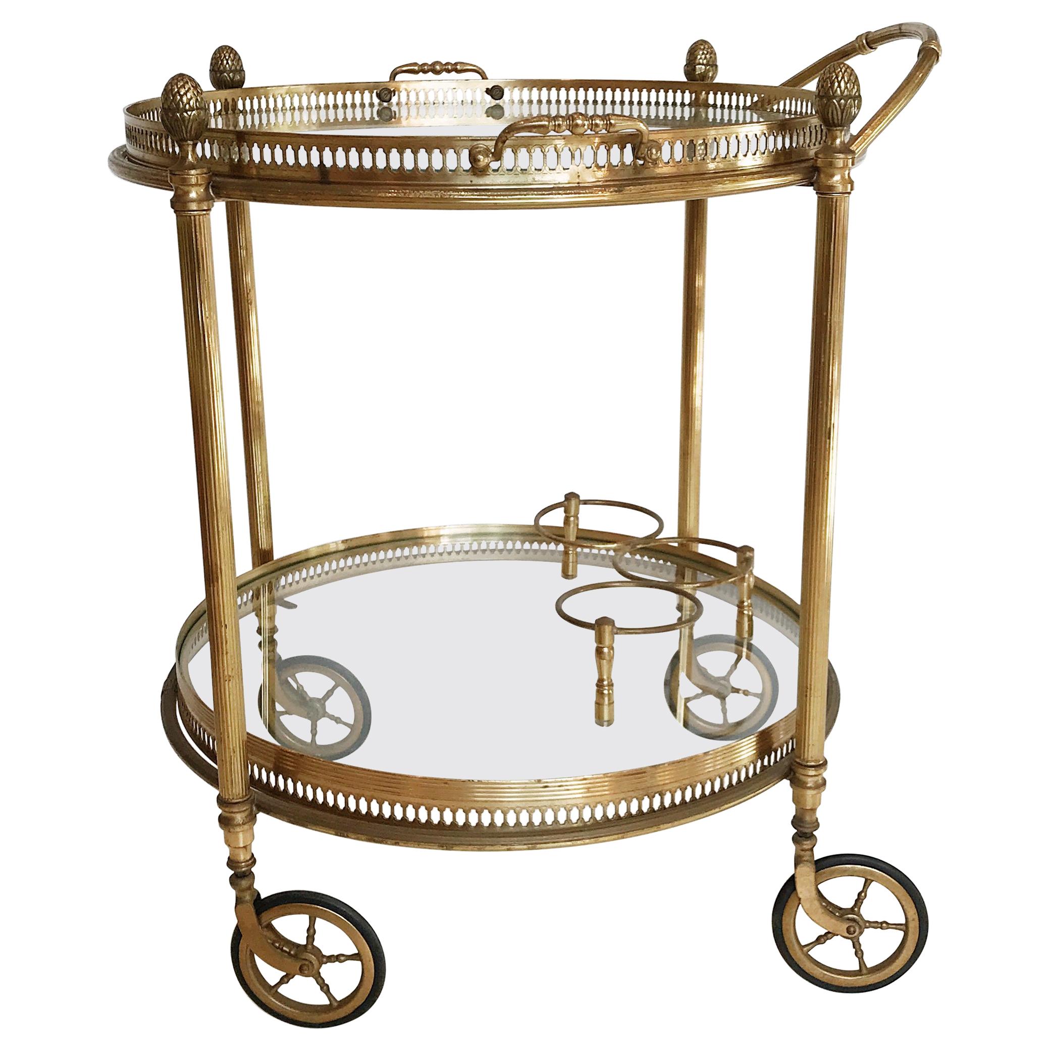 Maison  Baguès Gold-Plated Brass Drinks Cart with Removable Glass Serving Trays