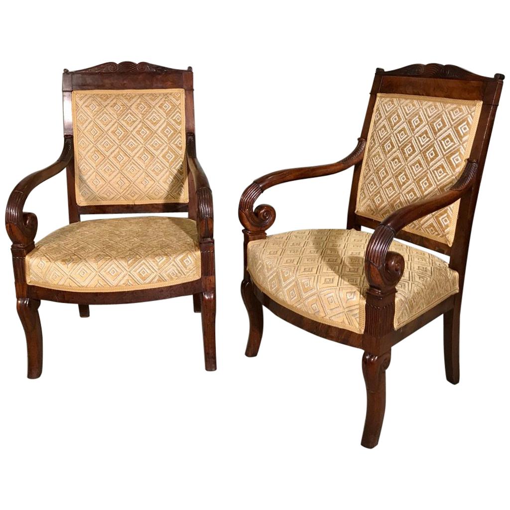 Pair of 19th Century French Empire Armchairs Fully Reupholstered