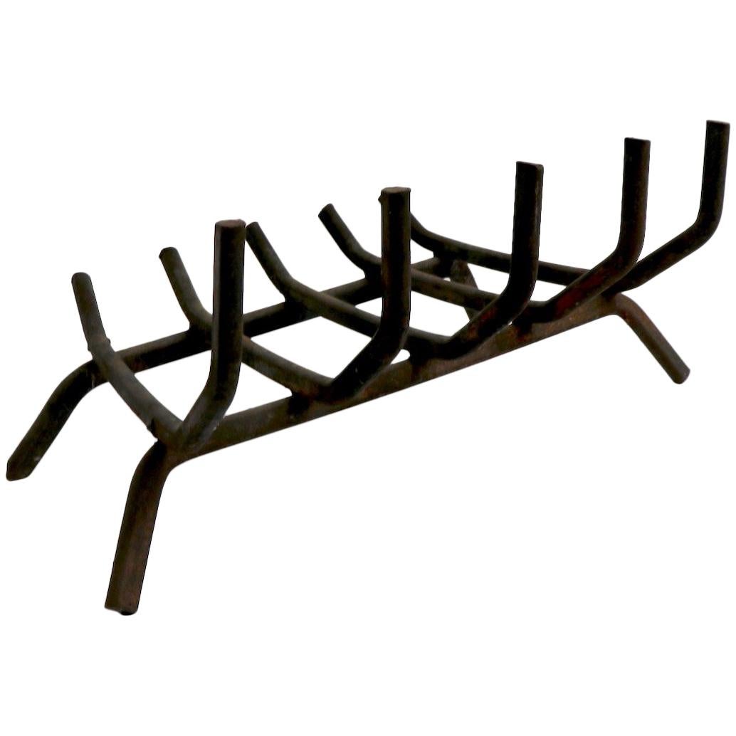 Architectural Midcentury Wrought Iron Fireplace Grate Log Holder