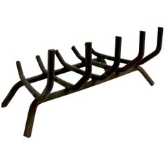 Retro Architectural Midcentury Wrought Iron Fireplace Grate Log Holder