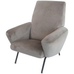 Italian Midcentury Armchair in Grey Soft Velvet, 1950s