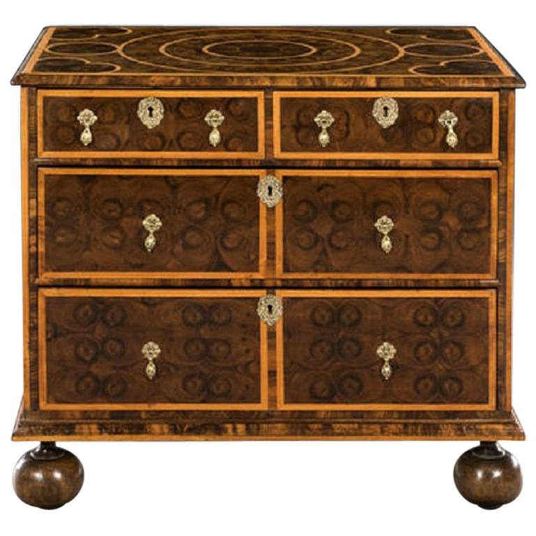 Late 17th Century William & Mary Olivewood & Holly Oyster Veneered Chest of Draw For Sale