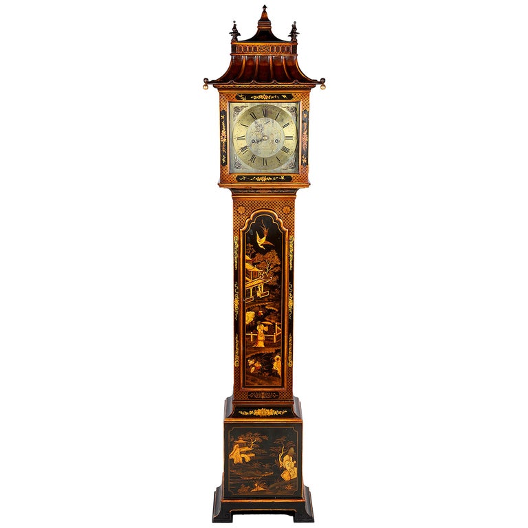 Chinoiserie Lacquer Chippendale Style Grandmother Clock For Sale