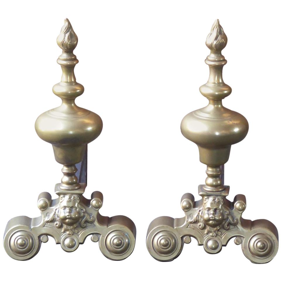 French Louis XIV Style Andirons or Firedogs