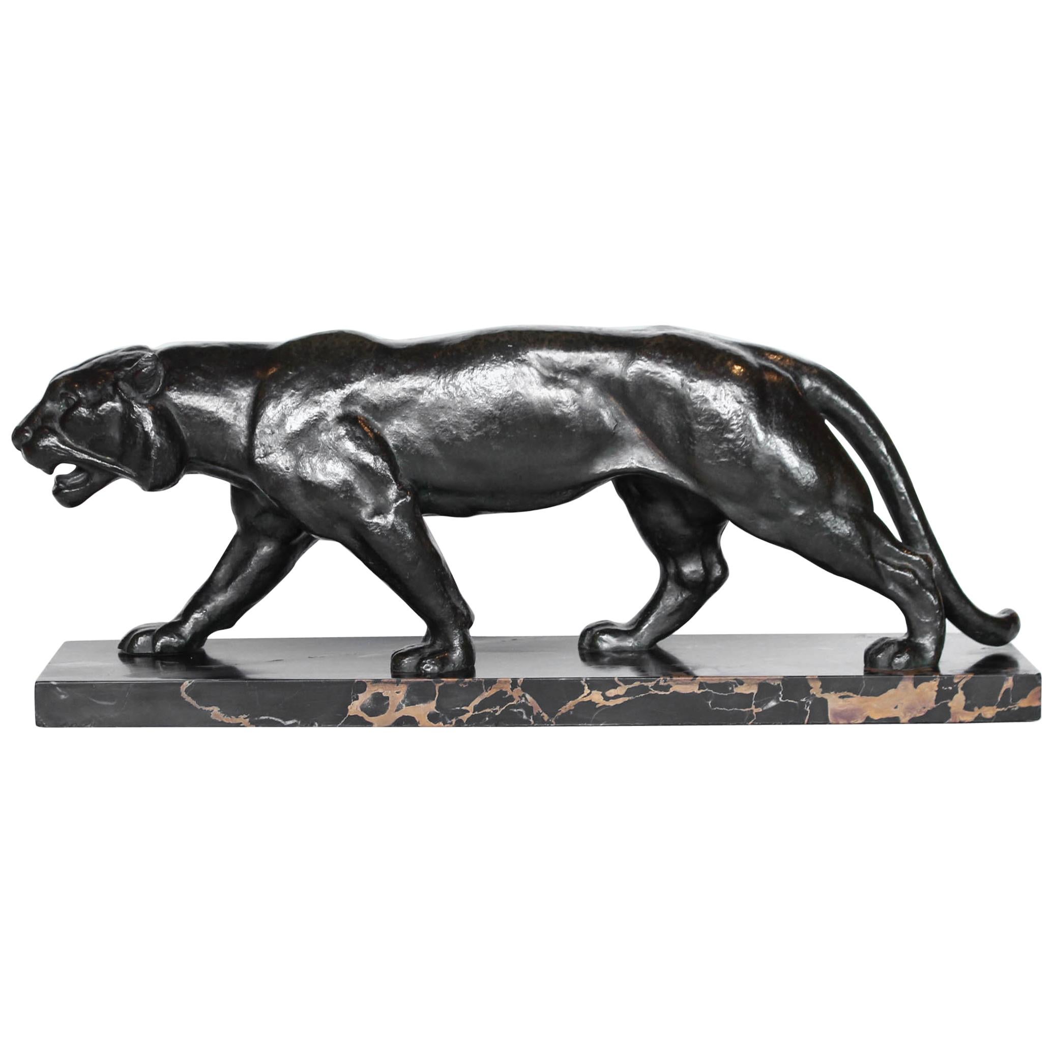 Art Deco Bronze Tiger by Henri Bargas