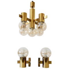 Set of Midcentury Sputnik Chandelier & Wall Lamps by Hans-Agne Jakobsson, 1960s