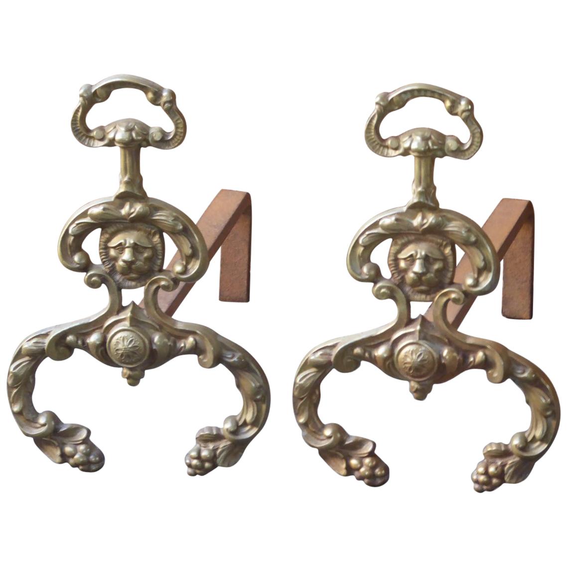 French Louis XIV Style Andirons or Firedogs