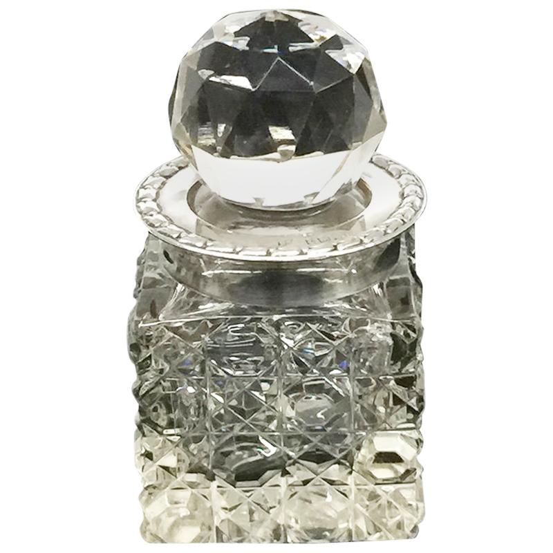 Small English Crystal and Silver Scent Bottle by Boots Pure Drug Company, 1908