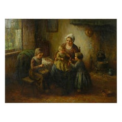 “Happy Days” Oil Painting on Canvas of Mother W/ Children by Cornelius Wouter B