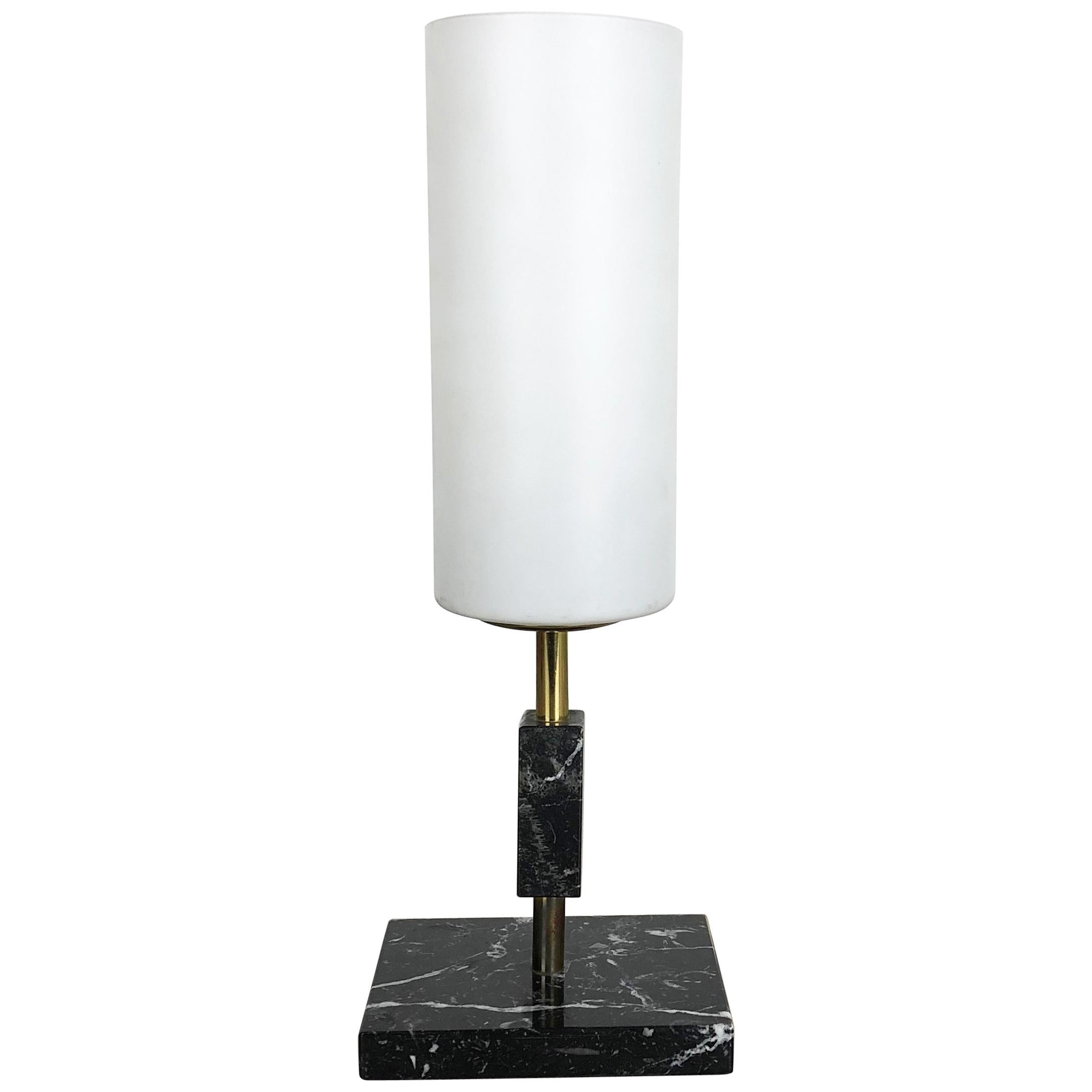 Vintage Hollywood Regency Marble Table Light with Opal Shade, Italy, 1950s For Sale