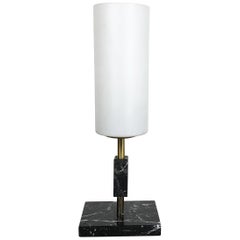 Vintage Hollywood Regency Marble Table Light with Opal Shade, Italy, 1950s
