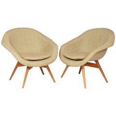 Pair of 1960s Czech Shell Easy Reupholstered Lounge Chairs by Frantisek Jirak