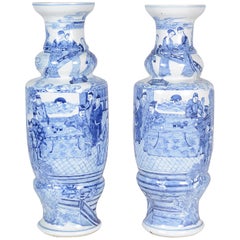 Large Pair Chinese Blue and White Vases, 20th Century