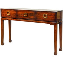 Vintage Midcentury Ming Style Rosewood Console Table with Three-Drawer Floating Top