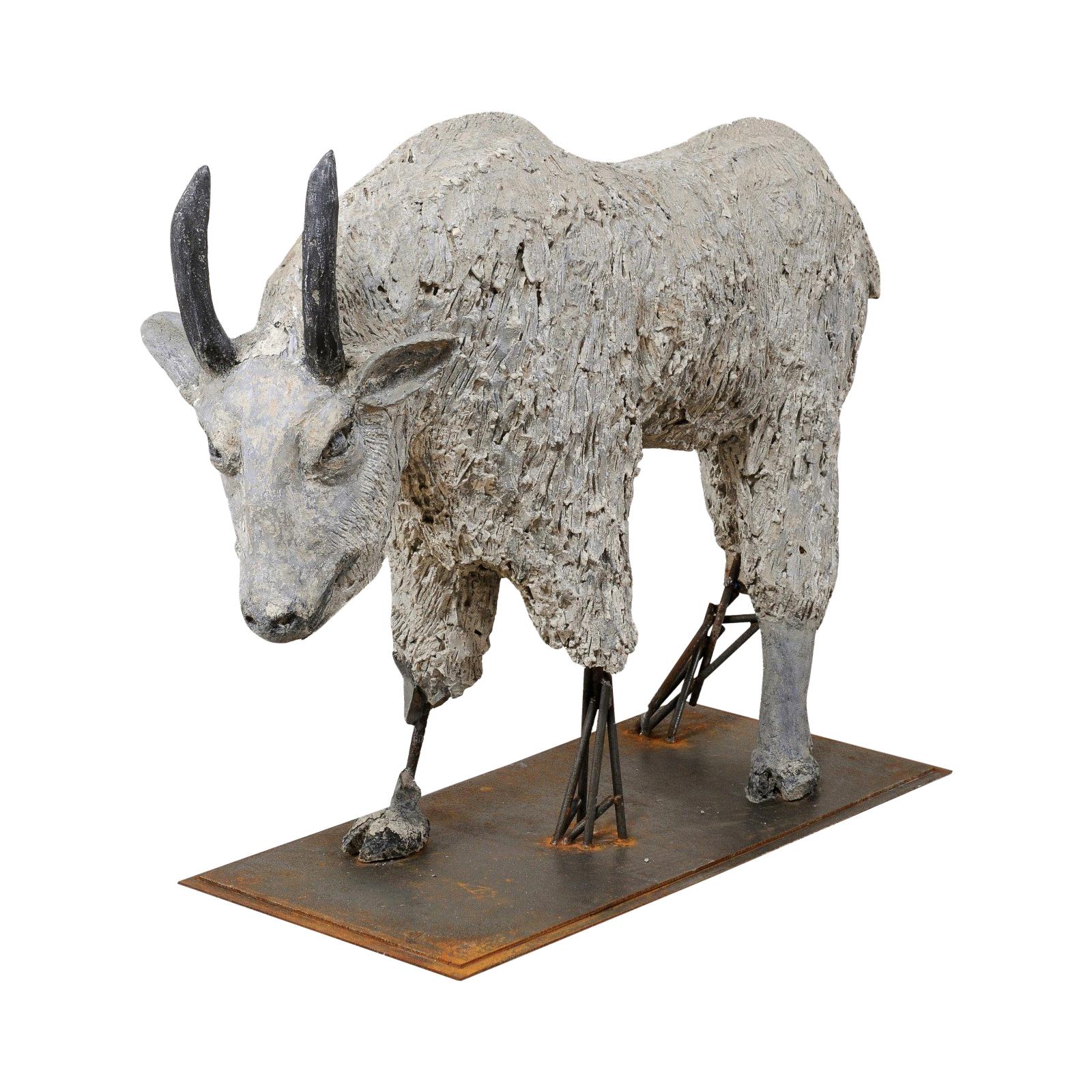 Impressive French Mountain Goat Statue, 3+ FT Tall