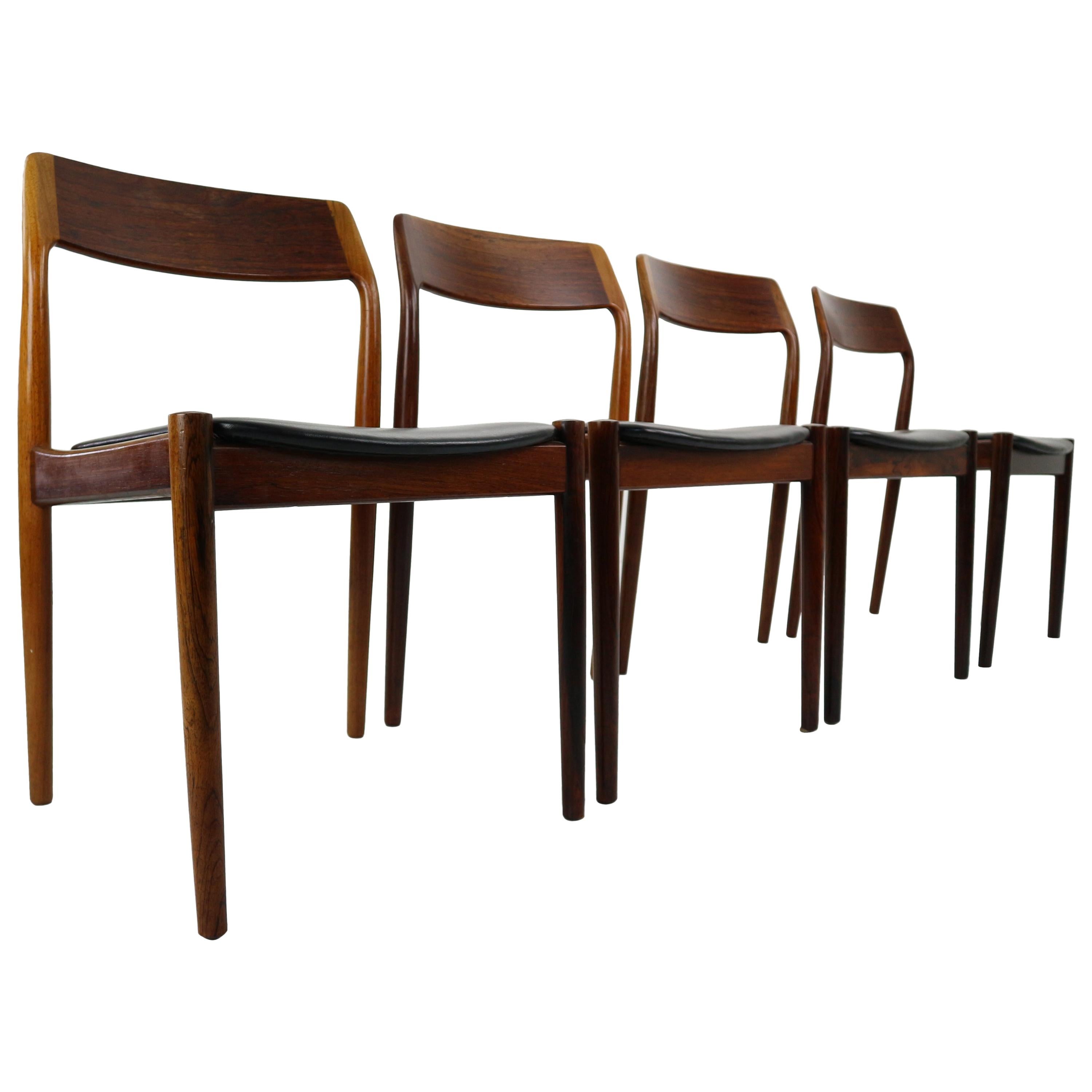 Set of 4 Danish Rosewood and Black Vinyl Chairs by Niels Otto Møller, 1960s
